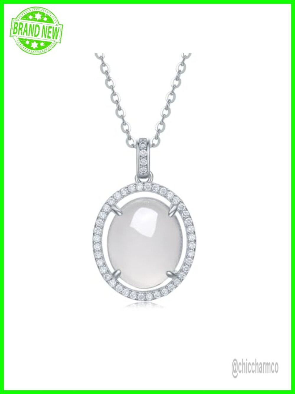 Sterling Silver White Chalcedony Oval Pendant Necklace Dainty Adjustable Chain